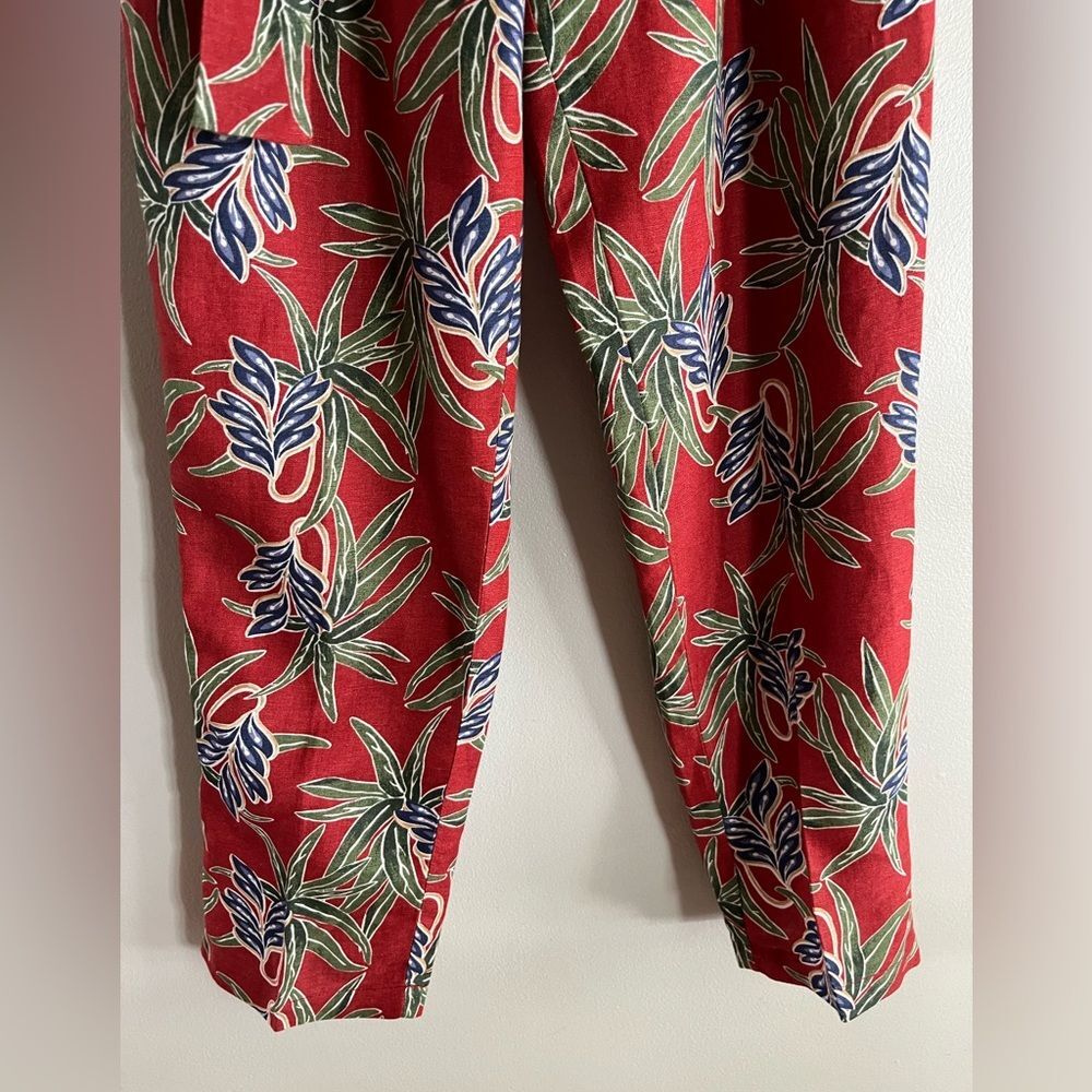 Lulus Moon River Linen Blend Paperbag Belted Crop Pants Red Tropical S - Picture 7 of 11